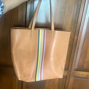 Leather Madewell transport tote rainbow stripe.